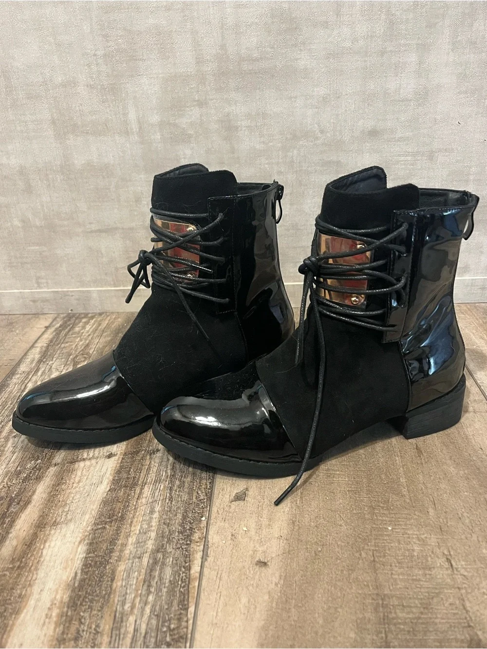 Black Fabric Booties with Metal Accent